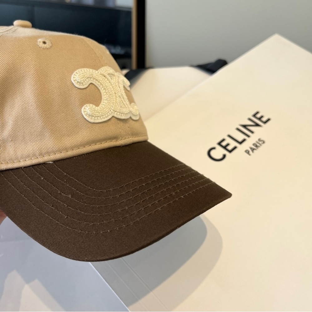 Celine Beige and Brown Triomphe Patch Baseball Cap - image 7